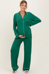 Green Button Down Top Wide Leg Pant Maternity Pajama Set
