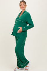 Green Button Down Top Wide Leg Pant Maternity Pajama Set
