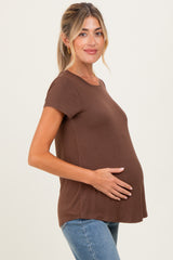 Brown Basic Short Sleeve Maternity Top