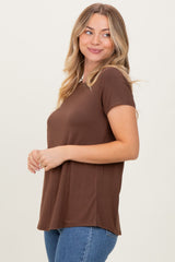 Brown Basic Short Sleeve Top
