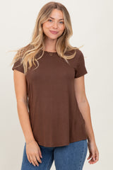 Brown Basic Short Sleeve Top