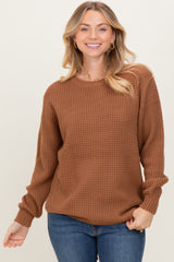 Camel Waffle Knit Rounded Hem Sweater