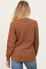 Camel Waffle Knit Rounded Hem Maternity Sweater