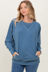 Blue Vintage Wash French Terry Maternity Pullover