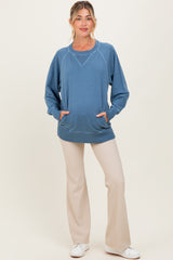 Blue Vintage Wash French Terry Maternity Pullover