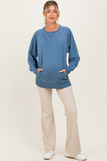 Blue Vintage Wash French Terry Maternity Pullover
