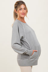 Light Grey Vintage Wash French Terry Maternity Pullover