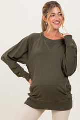Olive Vintage Wash French Terry Maternity Pullover