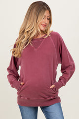 Burgundy Vintage Wash French Terry Maternity Pullover