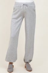 Heather Grey Scuba Drawstring Waist Relaxed Maternity Jogger Sweatpants