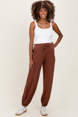 Camel Scuba Drawstring Waist Relaxed Maternity Jogger Sweatpants