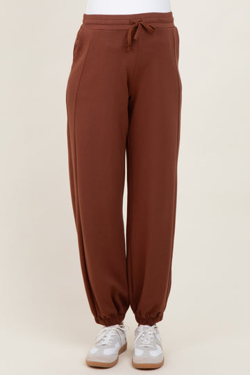 Camel Scuba Drawstring Waist Relaxed Maternity Jogger Sweatpants