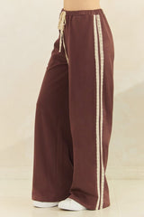 Brown Lace Stripe Drawstring Lounge Pants
