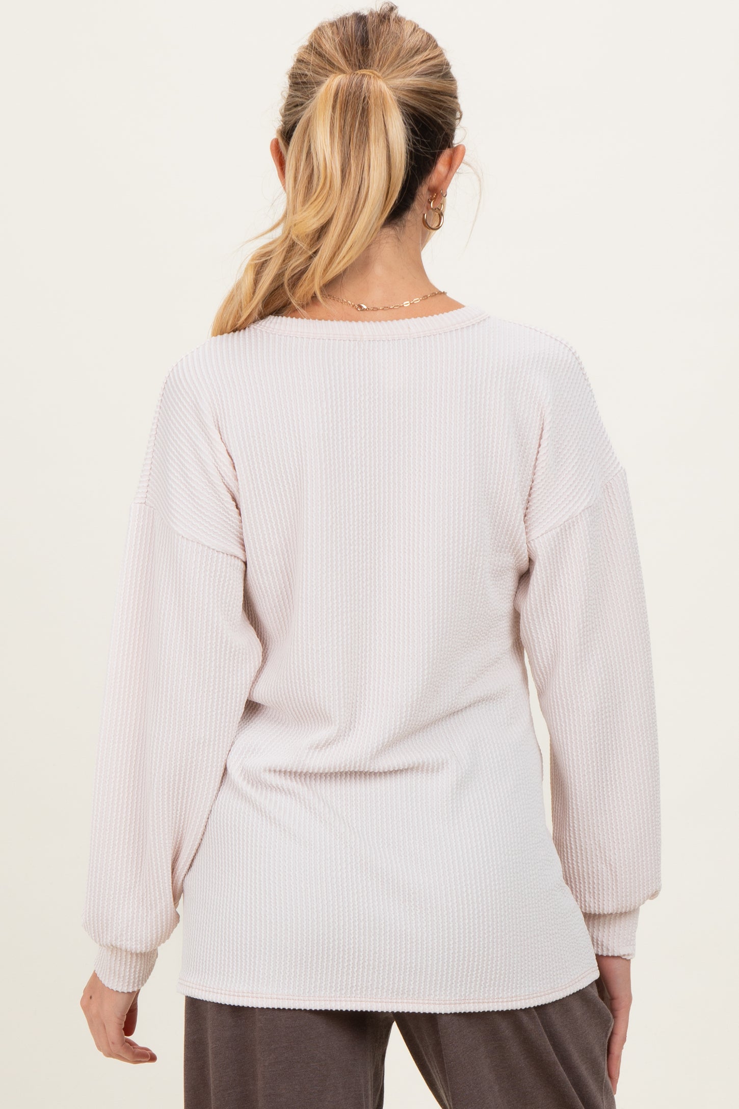 Cream Puff Sleeve Solid Ribbed Maternity Top