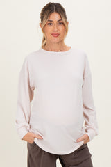 Cream Puff Sleeve Solid Ribbed Maternity Top