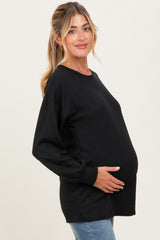 Black Puff Sleeve Solid Ribbed Maternity Top