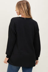 Black Puff Sleeve Solid Ribbed Top