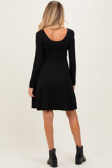 Black Scoop Neck Long Sleeve Waist Tie Maternity Dress