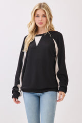 Black Textured Rib Colorblock Maternity Pullover