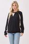 Black Textured Rib Colorblock Pullover
