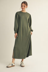 Olive Side Slit Detail Solid Midi Dress