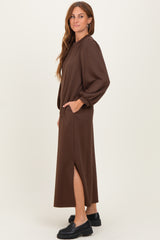 Brown Side Slit Detail Solid Midi Dress
