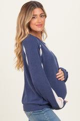 Navy Textured Rib Colorblock Maternity Pullover