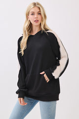Black Textured Rib Colorblock Hoodie