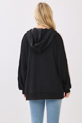Black Textured Rib Colorblock Hoodie