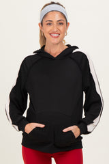 Black Textured Rib Colorblock Maternity Hoodie
