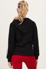 Black Textured Rib Colorblock Maternity Hoodie