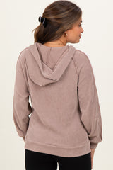 Mocha Textured Rib Colorblock Maternity Hoodie