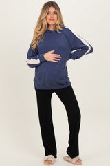 Navy Textured Rib Colorblock Maternity Hoodie