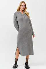 Grey Hooded Sweater Midi Dress