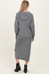 Grey Hooded Sweater Maternity Midi Dress