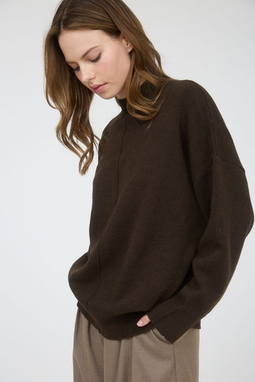 Brown Front Seam Mock Neck Sweater