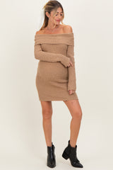 Mocha Off The Shoulder Knit Sweater Maternity Mini Dress