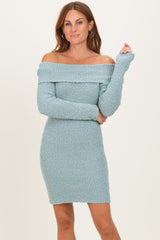 Light Blue Off The Shoulder Knit Sweater Maternity Mini Dress