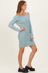 Light Blue Off The Shoulder Knit Sweater Mini Dress