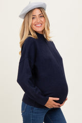 Navy Front Seam Mock Neck Maternity Sweater