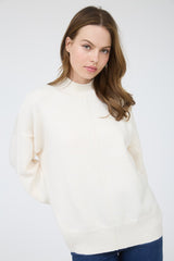 Cream Front Seam Mock Neck Sweater