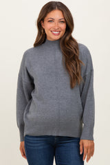 Grey Front Seam Mock Neck Maternity Sweater