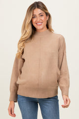 Camel Front Seam Mock Neck Maternity Sweater