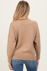 Camel Front Seam Mock Neck Maternity Sweater