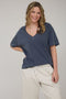 Navy Raw Edge V-Neck Short Sleeve T-Shirt