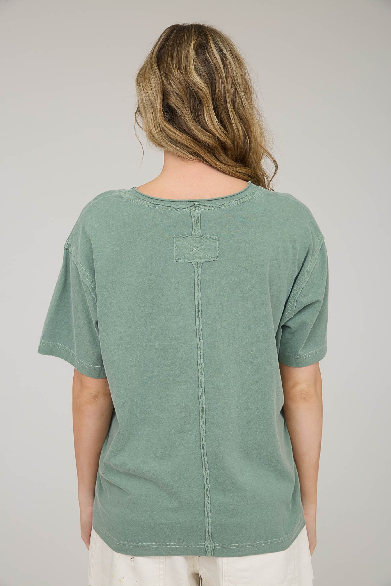 Light Olive Raw Edge V-Neck Short Sleeve T-Shirt