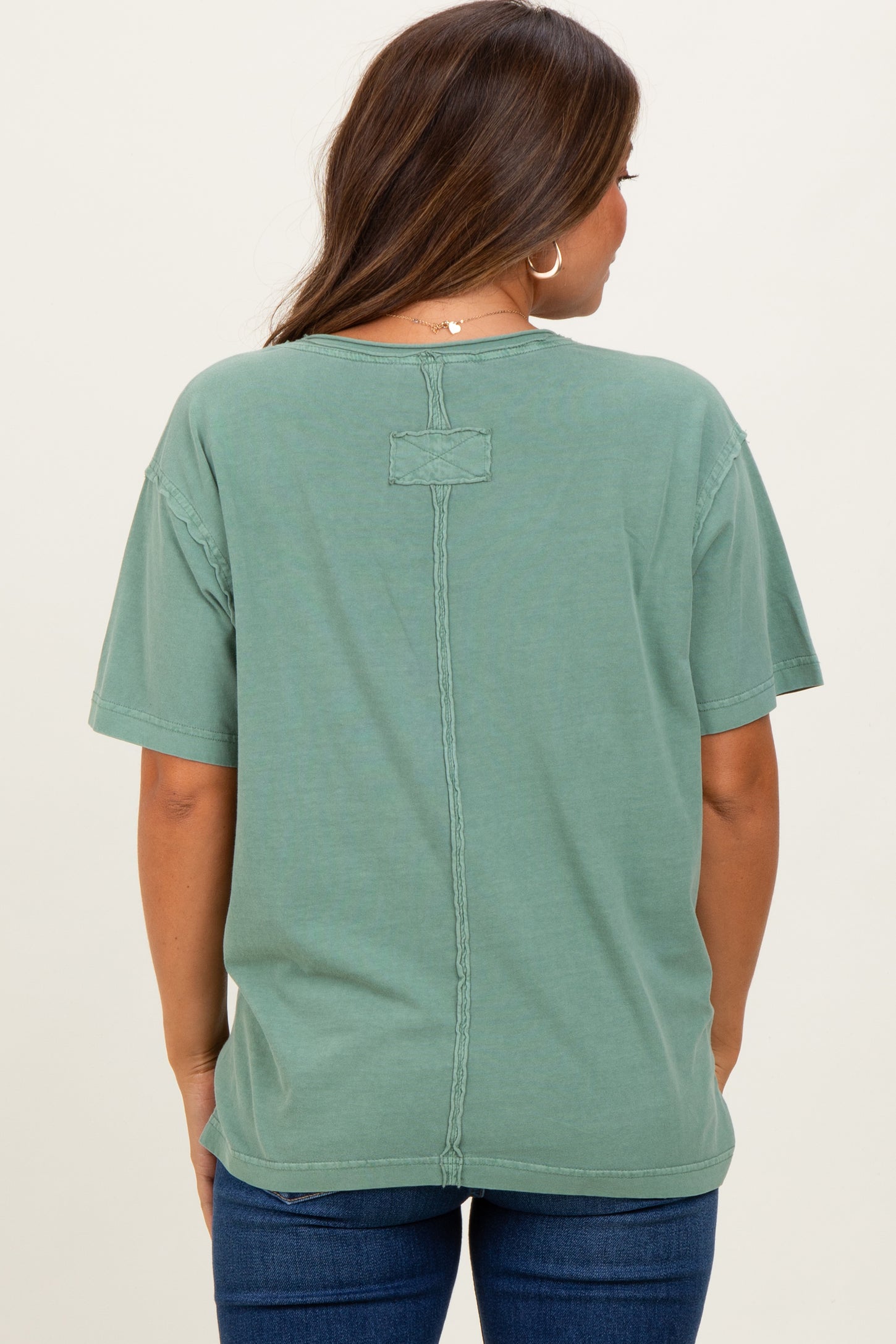 Light Olive Raw Edge V-Neck Short Sleeve Maternity T-Shirt