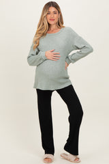Sage Puff Sleeve Solid Maternity Sweater Top