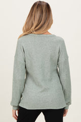 Sage Puff Sleeve Solid Maternity Sweater Top
