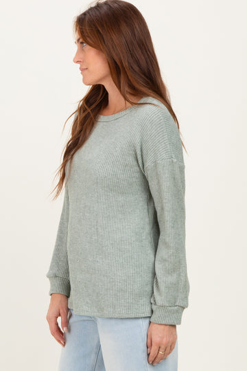 Sage Puff Sleeve Solid Sweater Top